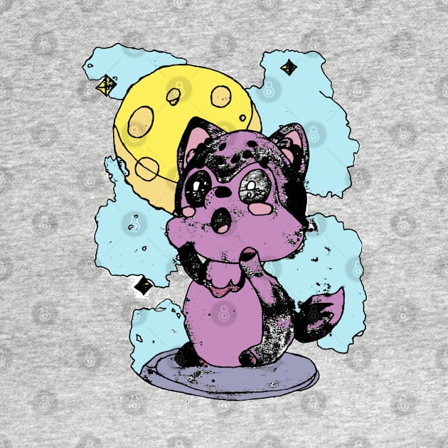 Cute Kawaii Howling Wolf Full Moon Weathered Edit by Maries Papier Bleu